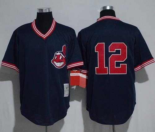 Mitchell And Ness Cleveland Indians #12 Francisco Lindor Navy Blue Throwback Stitched MLB Jersey