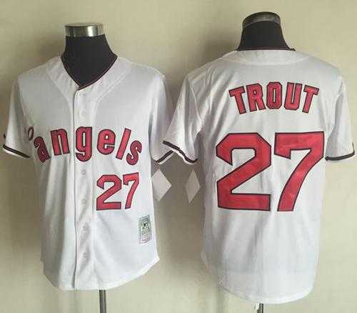 Mitchell And Ness Los Angeles Angels Of Anaheim #27 Mike Trout White Throwback Stitched MLB Jersey