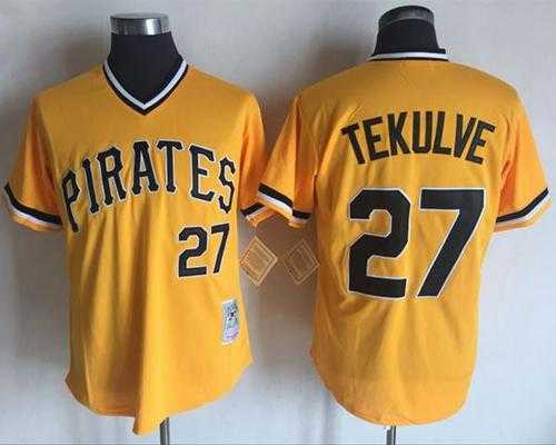 Mitchell And Ness Pittsburgh Pirates #27 Kent Tekulve Yellow Throwback Stitched MLB Jersey