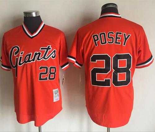 Mitchell And Ness San Francisco Giants #28 Buster Posey Orange Throwback Stitched MLB Jersey
