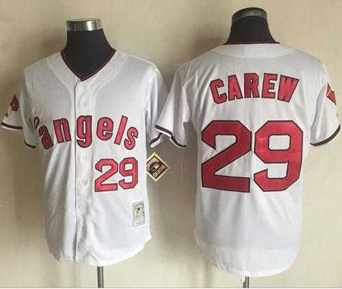Mitchell and Ness Los Angeles Angels Of Anaheim #29 Rod Carew White Stitched MLB Jersey