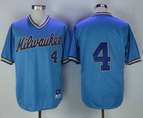 Mitchell and Ness Milwaukee Brewers #4 Paul Molitor Stitched Blue Throwback MLB Jersey