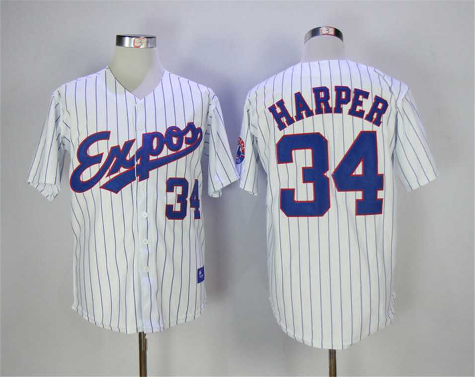 Montreal Expos #34 Bryce Harper White Throwback Jersey