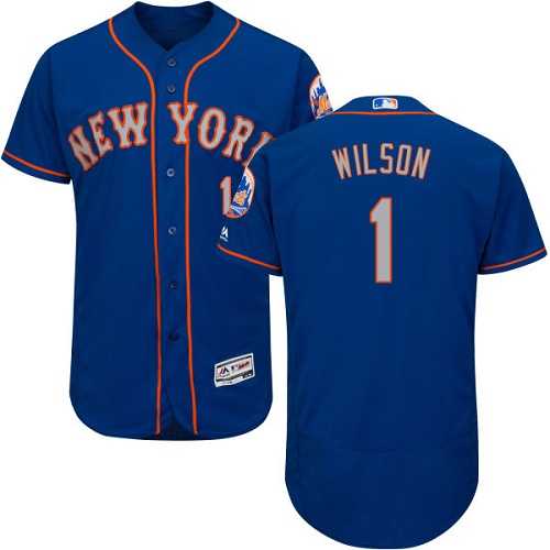 New York Mets #1 Mookie Wilson Blue(Grey NO.) Flexbase Authentic Collection Stitched MLB Jersey