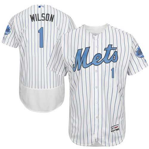 New York Mets #1 Mookie Wilson White(Blue Strip) Flexbase Authentic Collection Father's Day Stitched MLB Jersey