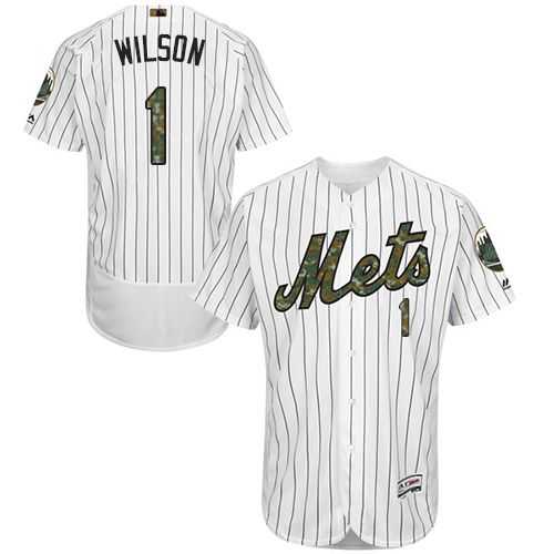 New York Mets #1 Mookie Wilson White(Blue Strip) Flexbase Authentic Collection Memorial Day Stitched MLB Jersey