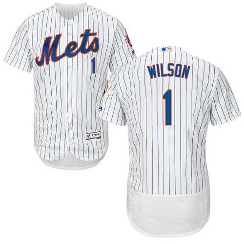 New York Mets #1 Mookie Wilson White(Blue Strip) Flexbase Authentic Collection Stitched MLB Jersey