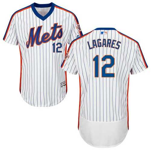 New York Mets #12 Juan Lagares White(Blue Strip) Flexbase Authentic Collection Alternate Stitched MLB Jersey