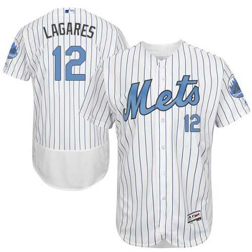New York Mets #12 Juan Lagares White(Blue Strip) Flexbase Authentic Collection Father's Day Stitched MLB Jersey