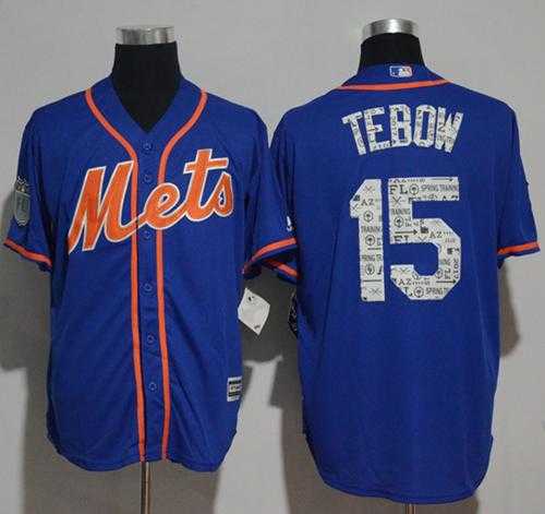 New York Mets #15 Tim Tebow Blue 2017 Spring Training Cool Base Stitched MLB Jersey