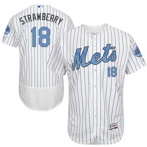 New York Mets #18 Darryl Strawberry White(Blue Strip) Flexbase Authentic Collection Father's Day Stitched MLB Jersey