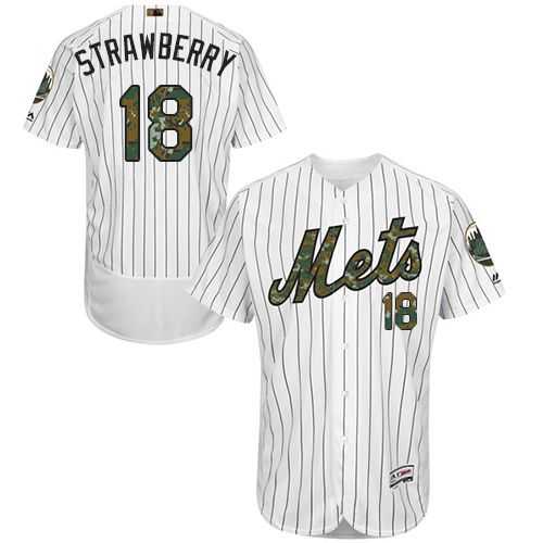 New York Mets #18 Darryl Strawberry White(Blue Strip) Flexbase Authentic Collection Memorial Day Stitched MLB Jersey