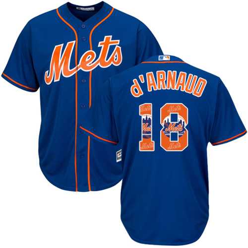 New York Mets #18 Travis d'Arnaud Blue Team Logo Fashion Stitched MLB Jersey