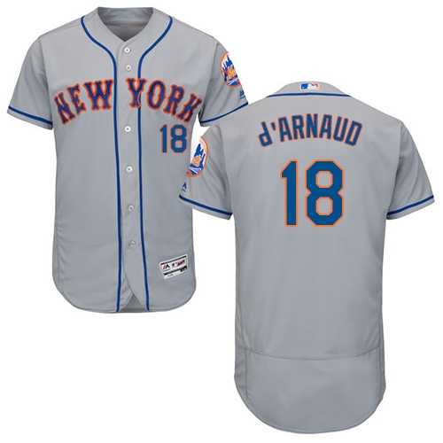 New York Mets #18 Travis d'Arnaud Grey Flexbase Authentic Collection Stitched MLB Jersey New York Mets #18 Travis d'Arnaud Grey Flexbase Authentic Collection Stitched MLB Jersey