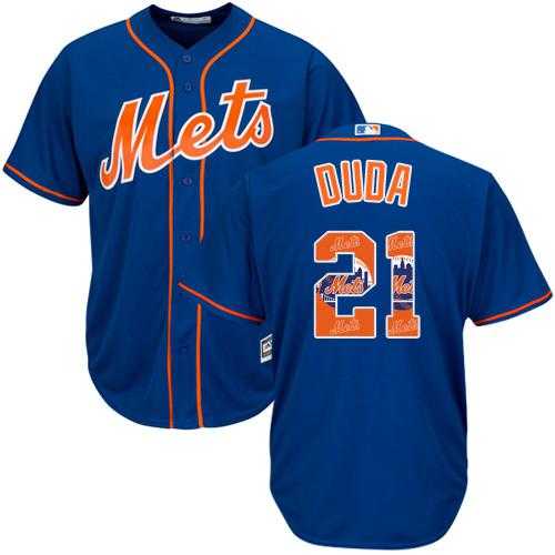 New York Mets #21 Lucas Duda Blue Team Logo Fashion Stitched MLB Jersey