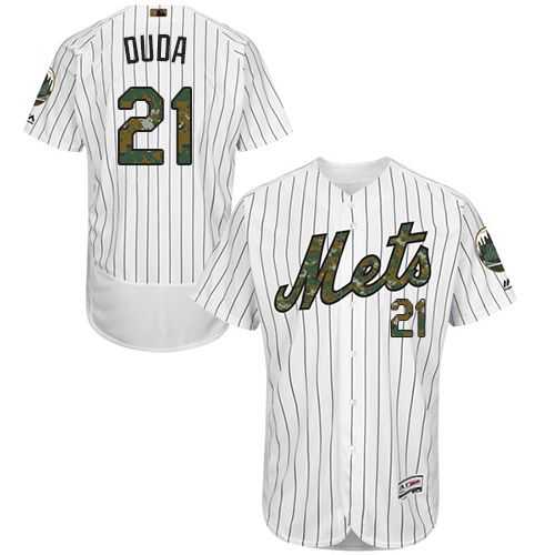 New York Mets #21 Lucas Duda White(Blue Strip) Flexbase Authentic Collection Memorial Day Stitched MLB Jersey