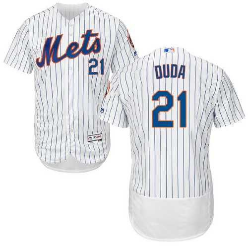 New York Mets #21 Lucas Duda White(Blue Strip) Flexbase Authentic Collection Stitched MLB Jersey