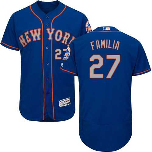 New York Mets #27 Jeurys Familia Blue(Grey NO.) Flexbase Authentic Collection Stitched MLB Jersey