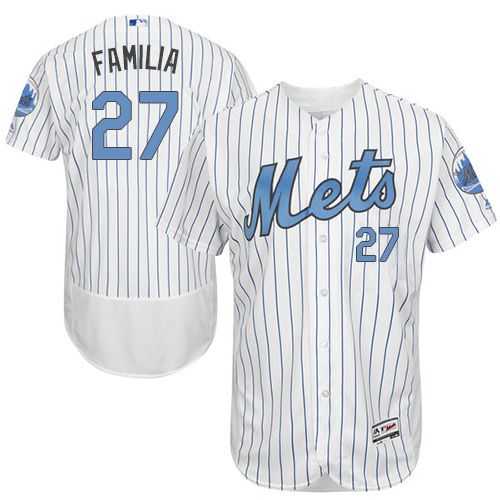 New York Mets #27 Jeurys Familia White(Blue Strip) Flexbase Authentic Collection Father's Day Stitched MLB Jersey