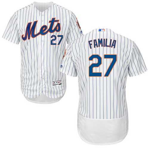 New York Mets #27 Jeurys Familia White(Blue Strip) Flexbase Authentic Collection Stitched MLB Jersey
