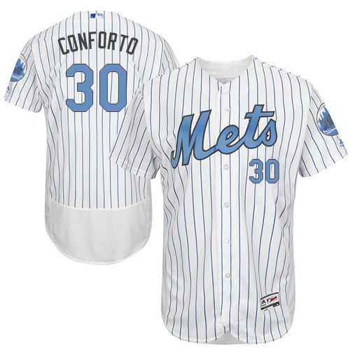 New York Mets #30 Michael Conforto White(Blue Strip) Flexbase Authentic Collection Father's Day Stitched MLB Jersey