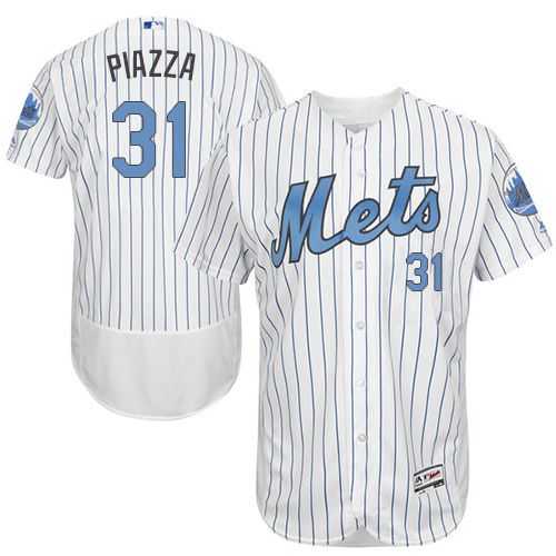 New York Mets #31 Mike Piazza White(Blue Strip) Flexbase Authentic Collection Father's Day Stitched MLB Jersey