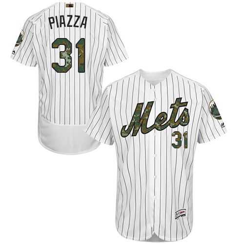 New York Mets #31 Mike Piazza White(Blue Strip) Flexbase Authentic Collection Memorial Day Stitched MLB Jersey