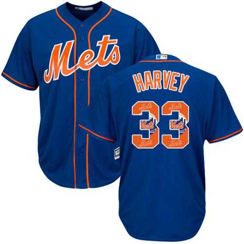 New York Mets #33 Matt Harvey Blue Team Logo Fashion Stitched MLB Jersey