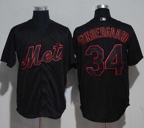 New York Mets #34 Noah Syndergaard Black Strip Stitched MLB Jersey