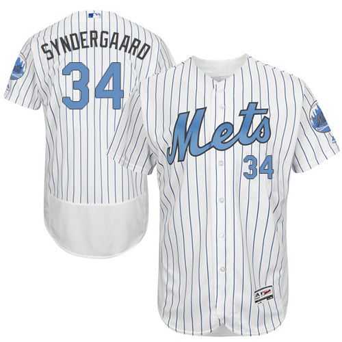 New York Mets #34 Noah Syndergaard White(Blue Strip) Flexbase Authentic Collection Father's Day Stitched MLB Jersey