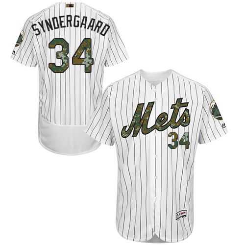 New York Mets #34 Noah Syndergaard White(Blue Strip) Flexbase Authentic Collection Memorial Day Stitched MLB Jersey