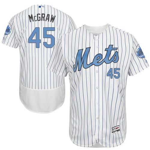 New York Mets #45 Tug McGraw White(Blue Strip) Flexbase Authentic Collection Father's Day Stitched MLB Jersey