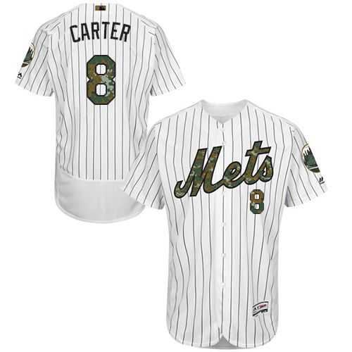 New York Mets #8 Gary Carter White(Blue Strip) Flexbase Authentic Collection Memorial Day Stitched MLB Jersey