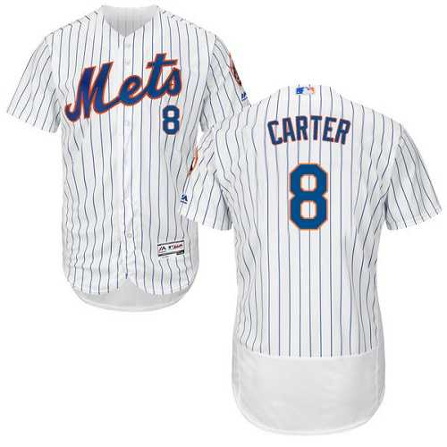 New York Mets #8 Gary Carter White(Blue Strip) Flexbase Authentic Collection Stitched MLB Jersey