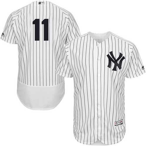 New York Yankees #11 Brett Gardner White Strip Flexbase Authentic Collection Stitched MLB Jersey