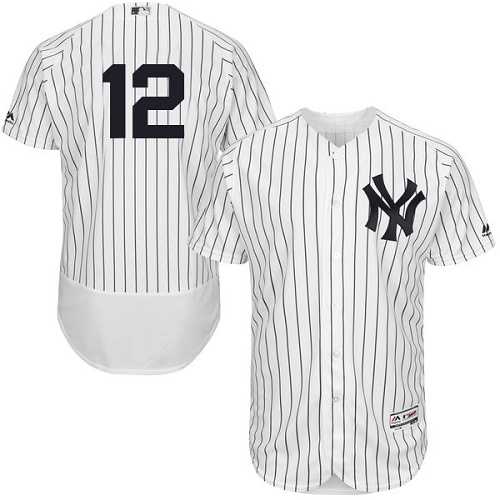 New York Yankees #12 Wade Boggs White Strip Flexbase Authentic Collection Stitched MLB Jersey