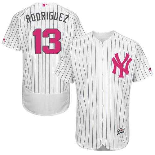New York Yankees #13 Alex Rodriguez White Strip Flexbase Authentic Collection Mother's Day Stitched MLB Jersey