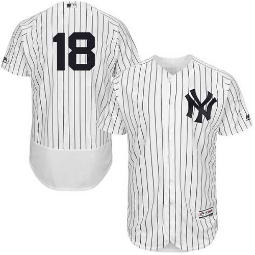 New York Yankees #18 Don Larsen White Strip Flexbase Authentic Collection Stitched MLB Jersey