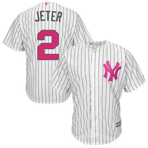 New York Yankees #2 Derek Jeter White Strip New Cool Base 2016 Mother's Day Stitched Baseball Jersey