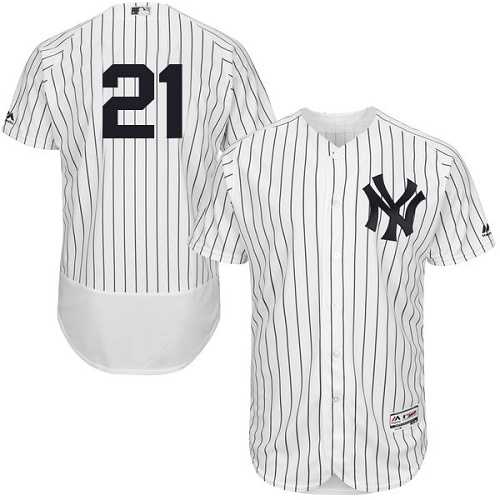 New York Yankees #21 Paul O'Neill White Strip Flexbase Authentic Collection Stitched MLB Jersey