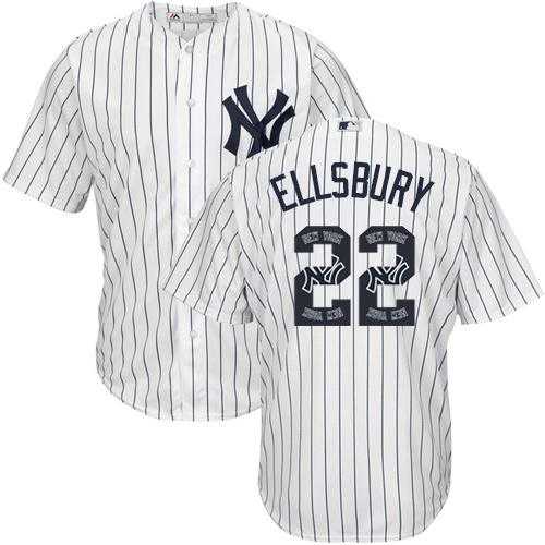 New York Yankees #22 Jacoby Ellsbury White Strip Team Logo Fashion Stitched MLB Jersey