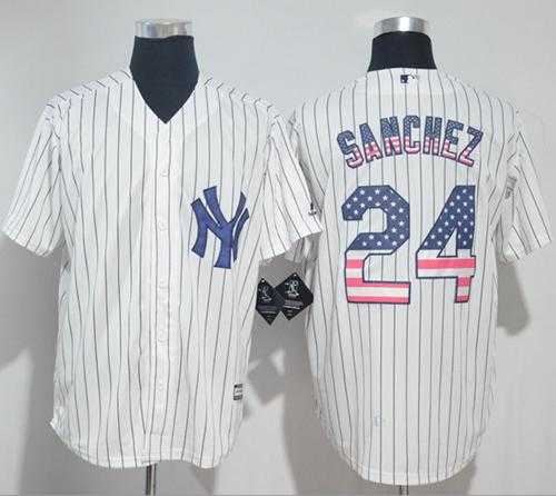 New York Yankees #24 Gary Sanchez White Strip USA Flag Fashion Stitched MLB Jersey