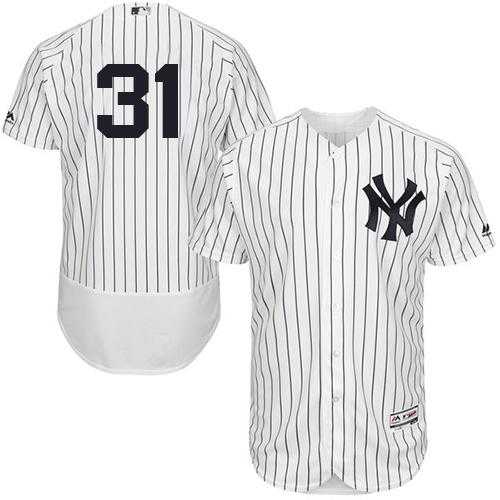 New York Yankees #31 Aaron Hicks White Strip Flexbase Authentic Collection Stitched MLB Jersey