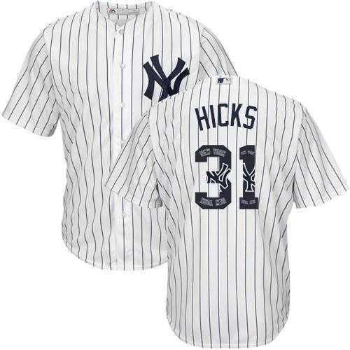 New York Yankees #31 Aaron Hicks White Strip Team Logo Fashion Stitched MLB Jersey