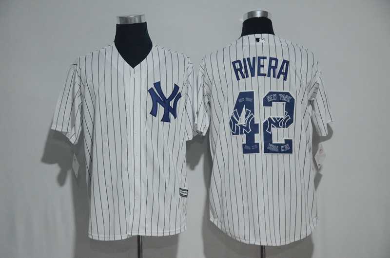 New York Yankees #42 Mariano Rivera White Team Logo Print Cool Base Stitched Baseball Jersey