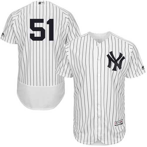New York Yankees #51 Bernie Williams White Strip Flexbase Authentic Collection Stitched MLB Jersey