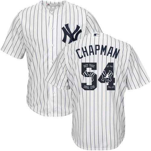 New York Yankees #54 Aroldis Chapman White Strip Team Logo Fashion Stitched MLB Jersey