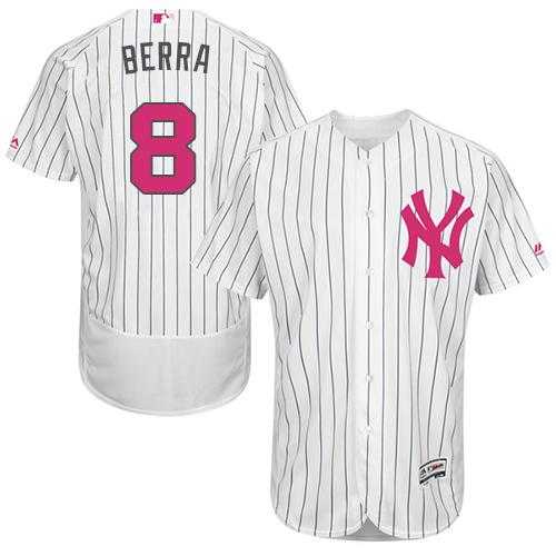 New York Yankees #8 Yogi Berra White Strip Flexbase Authentic Collection Mother's Day Stitched MLB Jersey