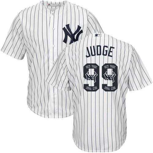 New York Yankees #99 Aaron Judge White Strip Team Logo Fashion Stitched MLB Jersey
