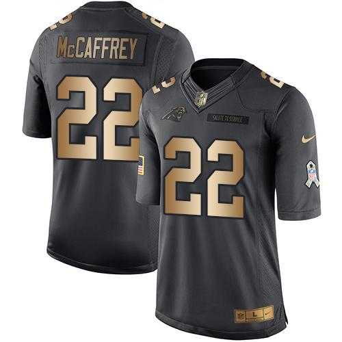 Nike Carolina Panthers #22 Christian McCaffrey Black Men's Stitched NFL Limited Gold Salute To Service Jersey